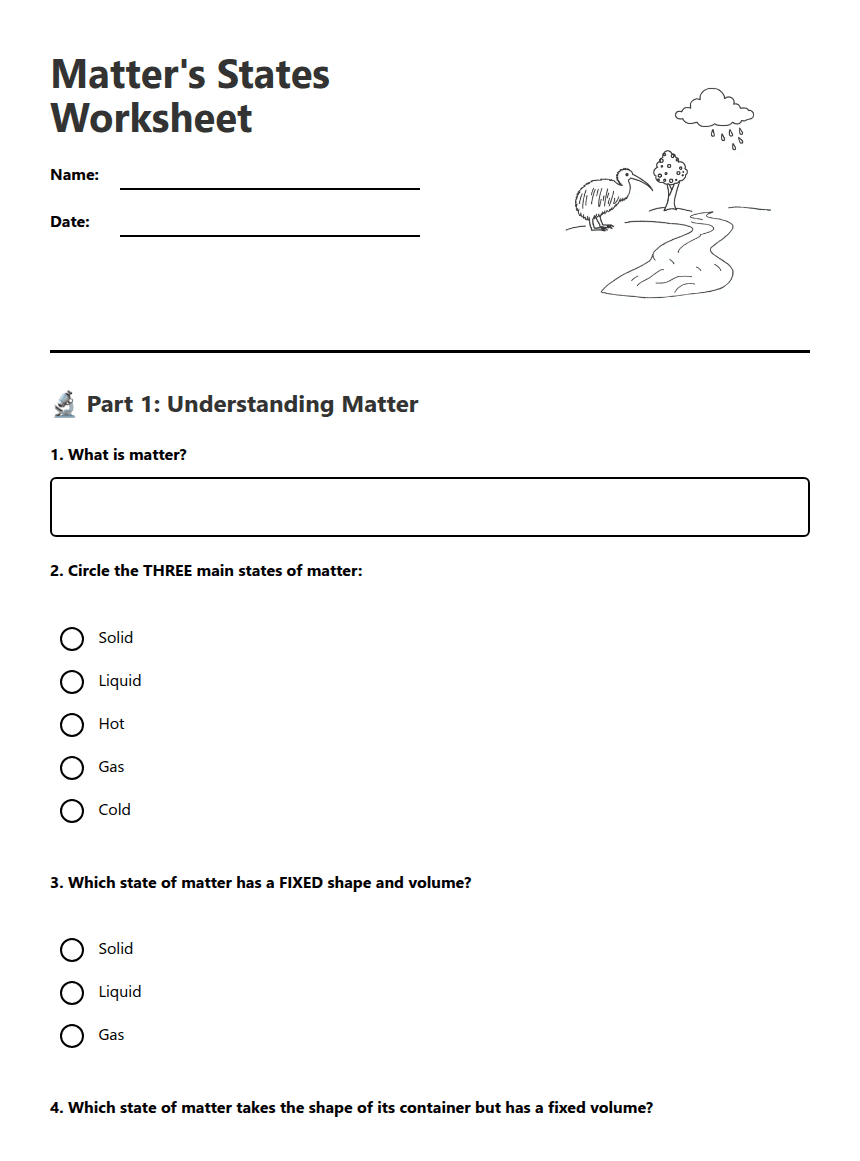 Matter's States Worksheet worksheet preview