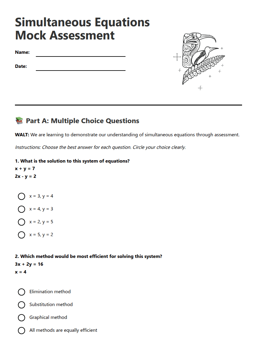 Simultaneous Equations Mock Assessment worksheet preview