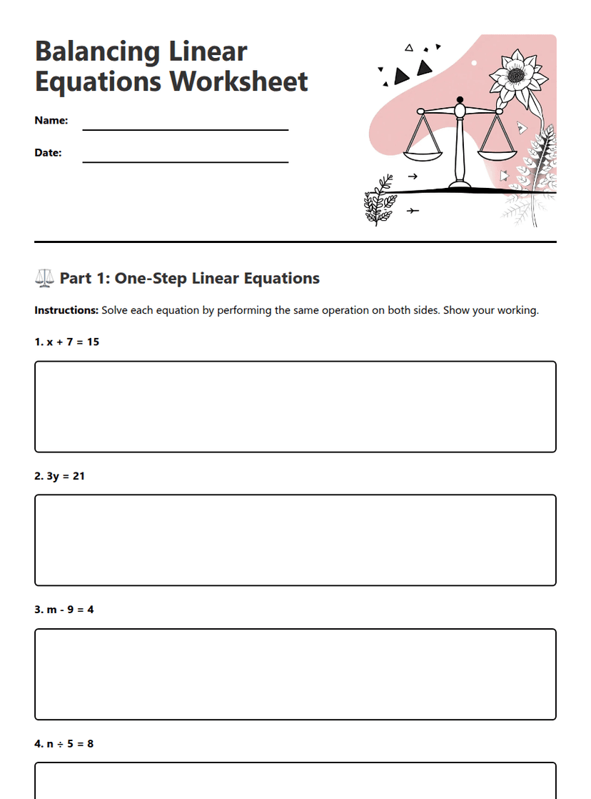 Balancing Linear Equations Worksheet