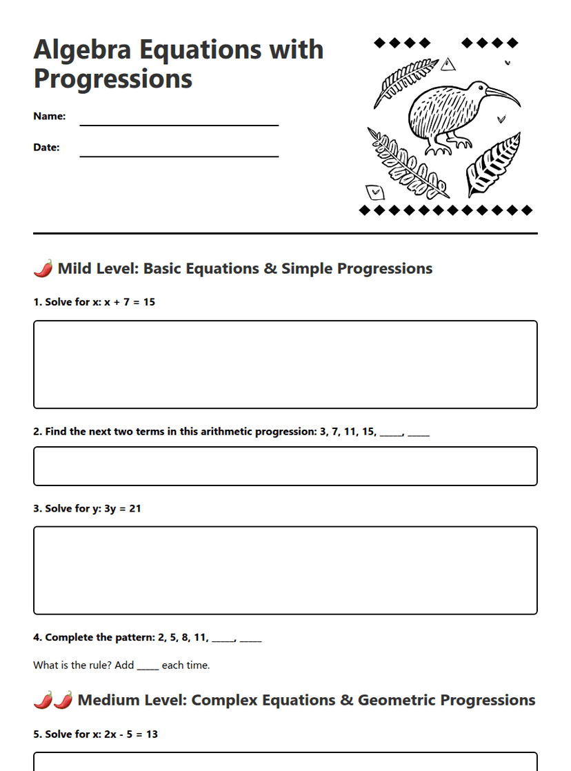 Algebra Equations with Progressions