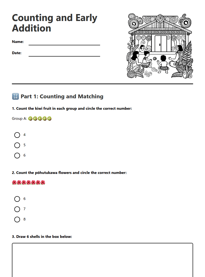 Counting and Early Addition worksheet preview