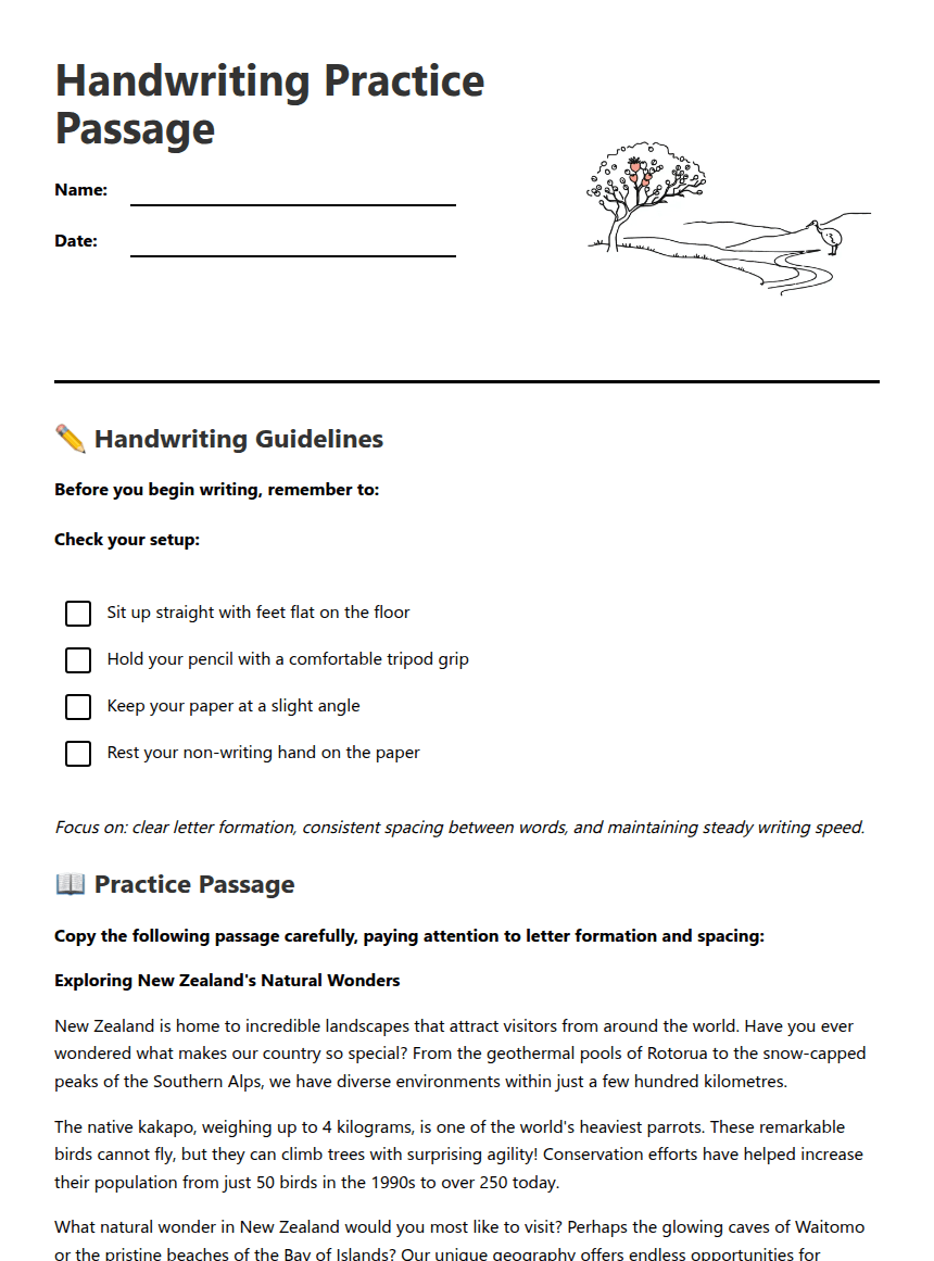 Handwriting Practice Passage worksheet preview