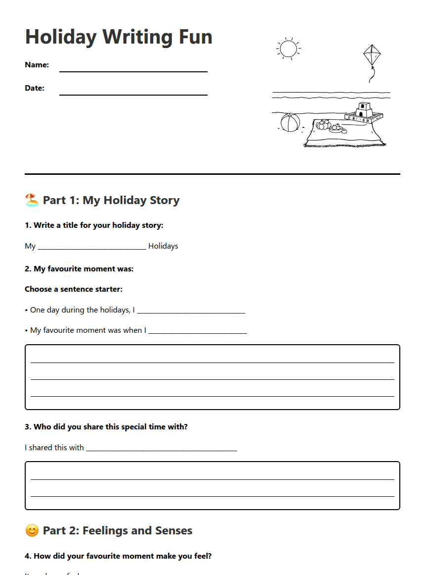 Holiday Writing Fun worksheet preview