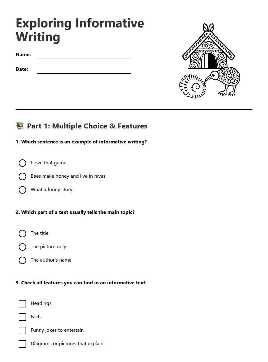 Exploring Informative Writing worksheet preview