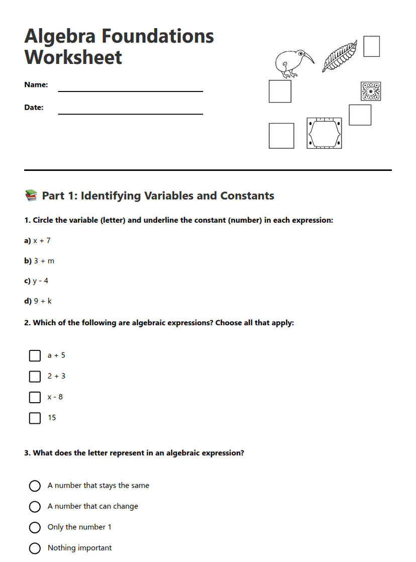 Algebra Foundations Worksheet