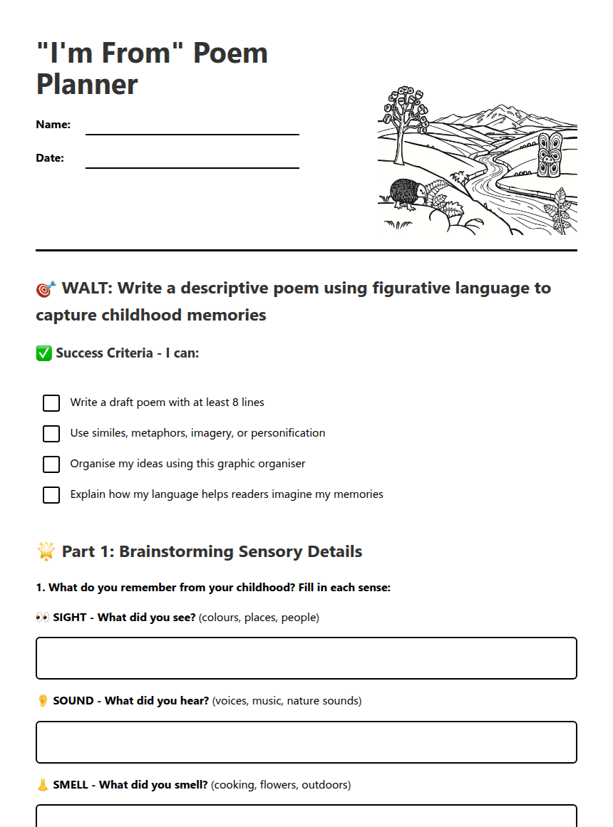 "I'm From" Poem Planner worksheet preview