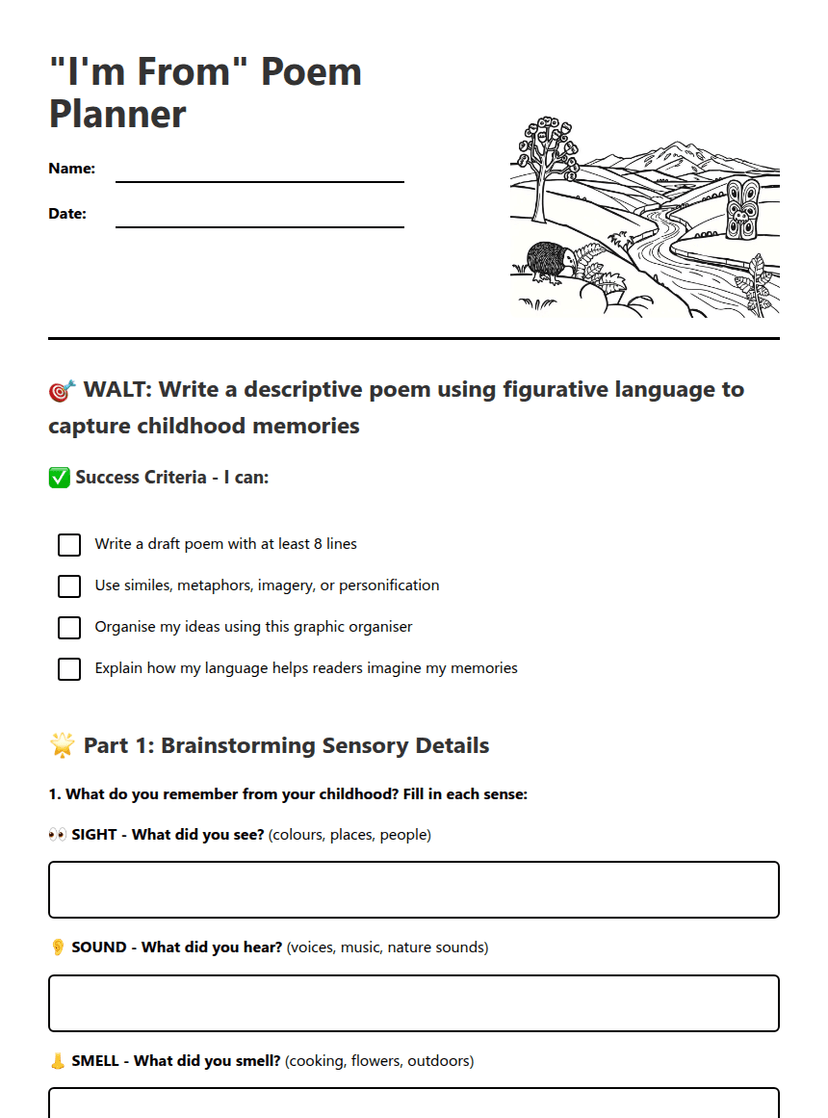 "I'm From" Poem Planner