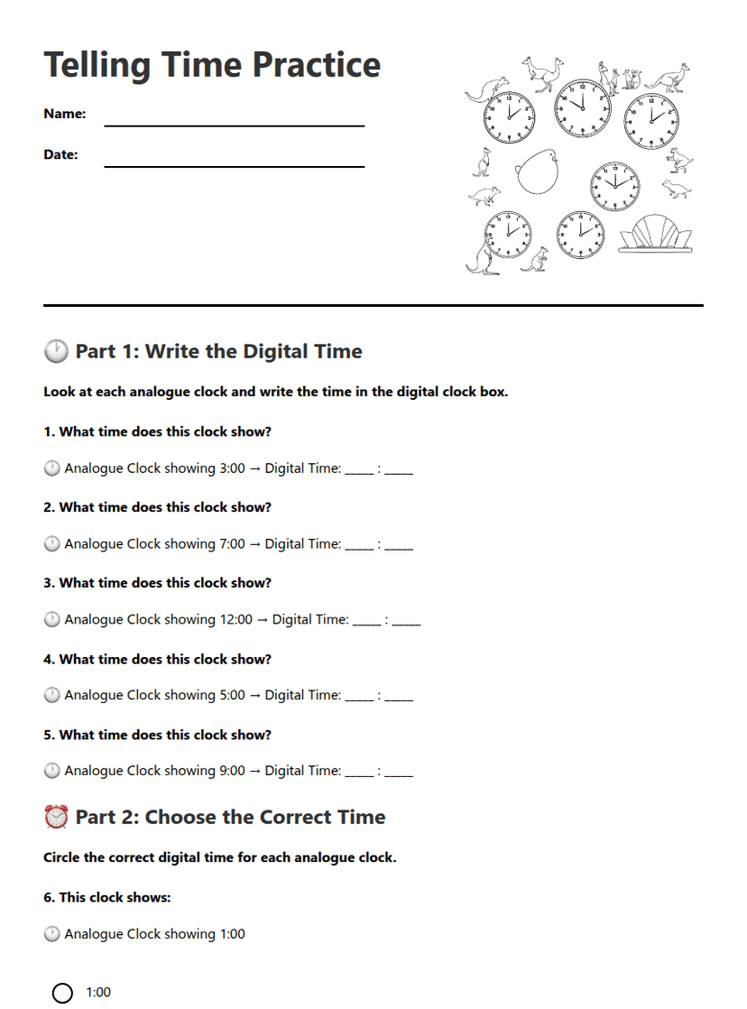 Telling Time Practice