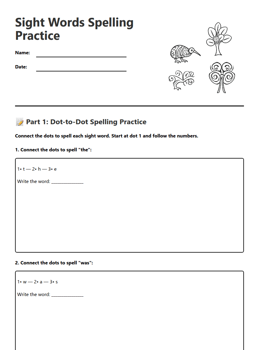 Sight Words Spelling Practice worksheet preview