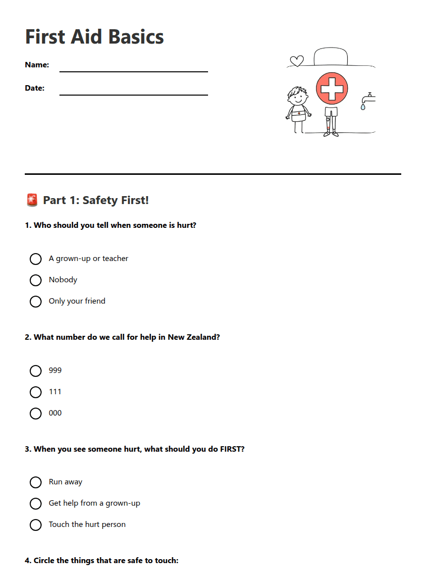 First Aid Basics worksheet preview