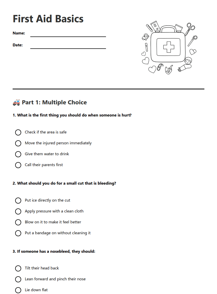 First Aid Basics worksheet preview