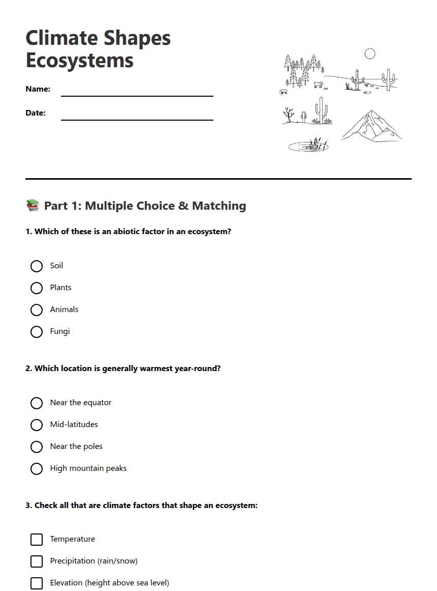 Climate Shapes Ecosystems worksheet preview