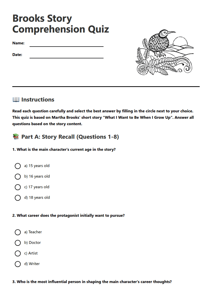Brooks Story Comprehension Quiz