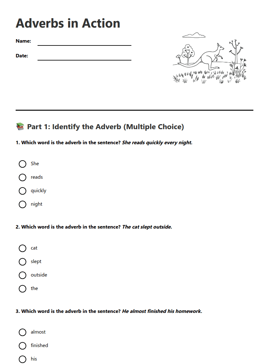 Adverbs in Action worksheet preview