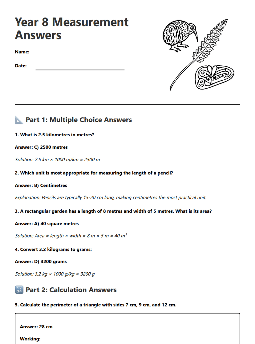 Year 8 Measurement Answers