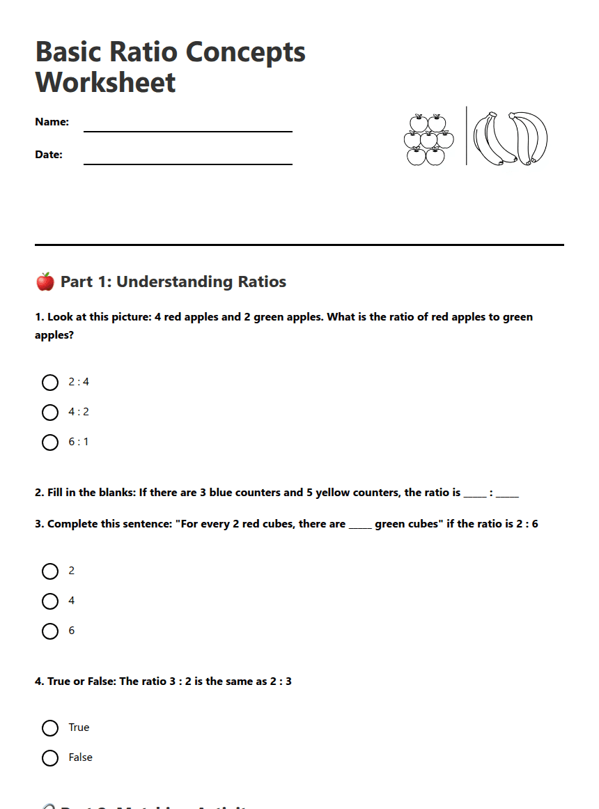 Basic Ratio Concepts Worksheet worksheet preview