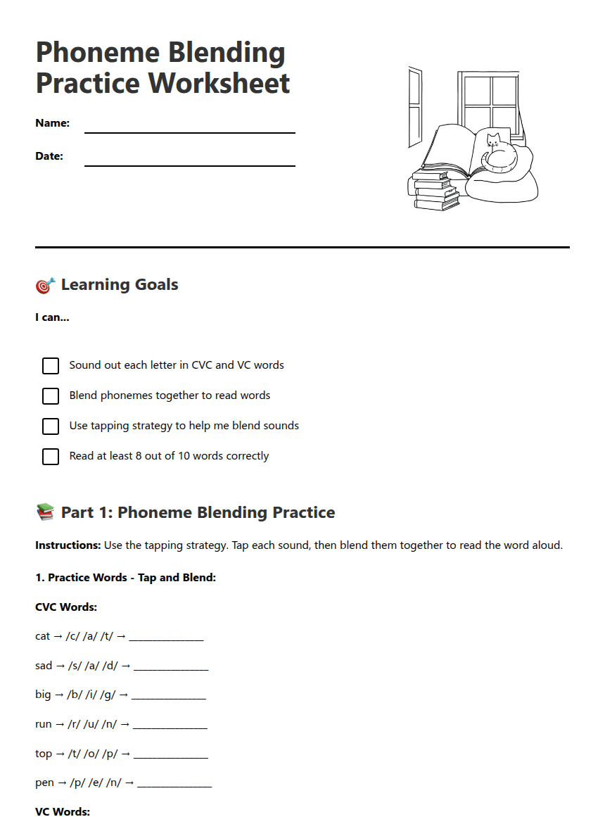 Phoneme Blending Practice Worksheet worksheet preview