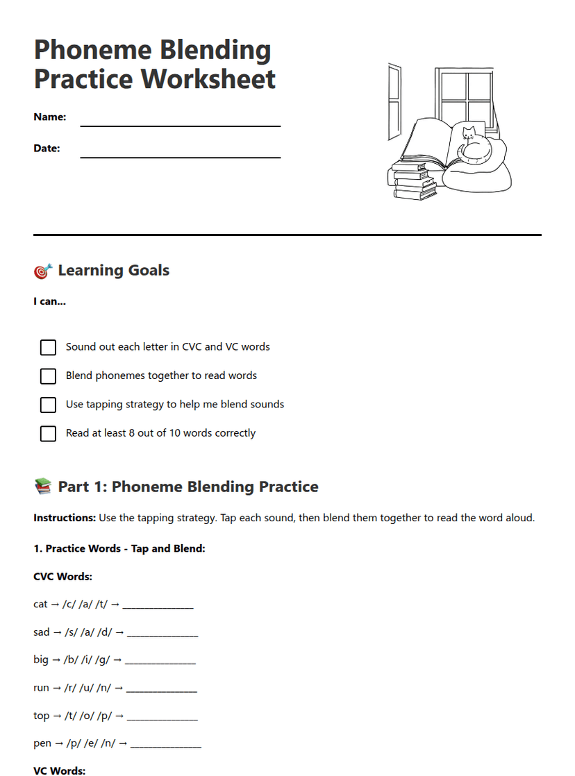Phoneme Blending Practice Worksheet