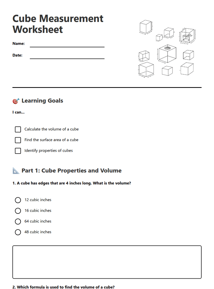 Cube Measurement Worksheet