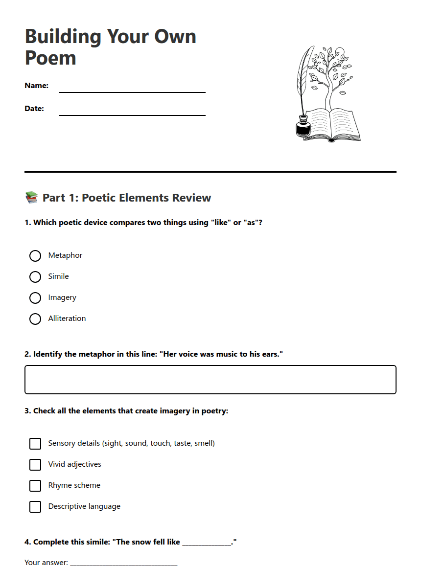 Building Your Own Poem worksheet preview
