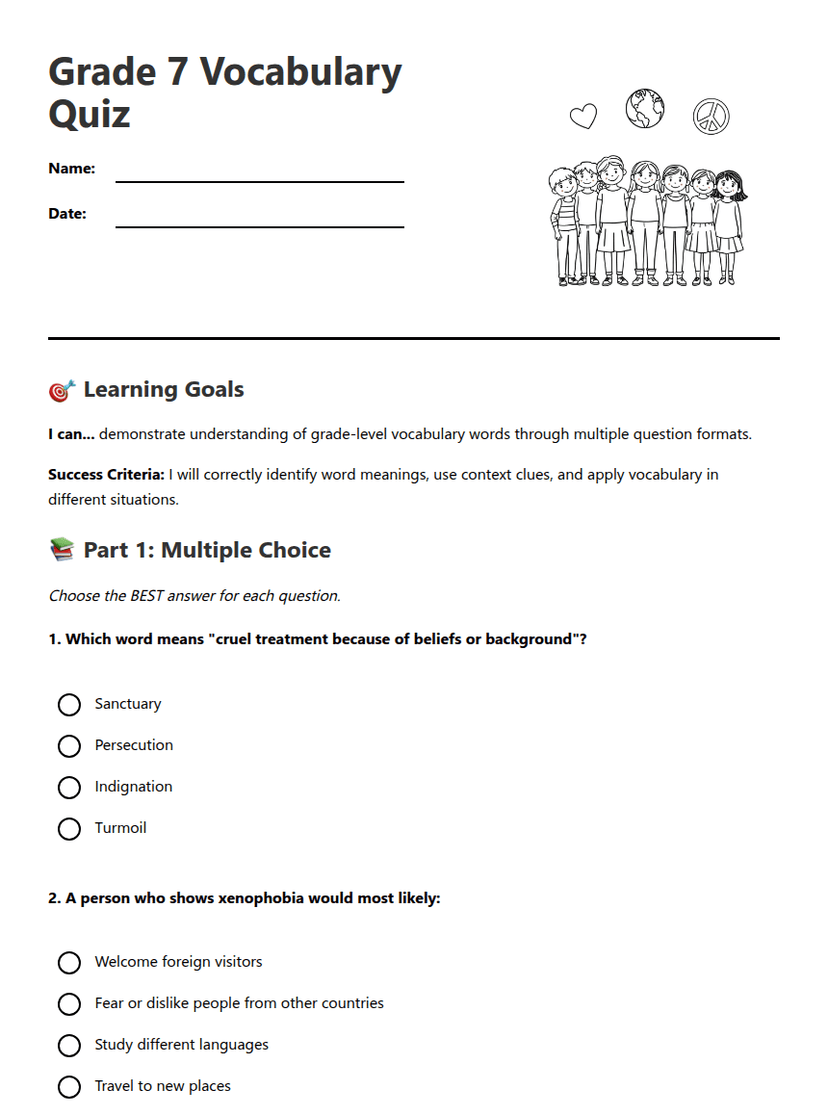 Grade 7 Vocabulary Quiz