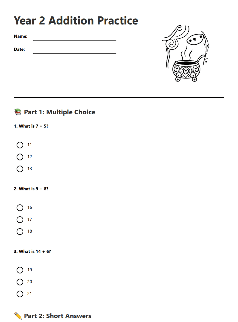 Year 2 Addition Practice