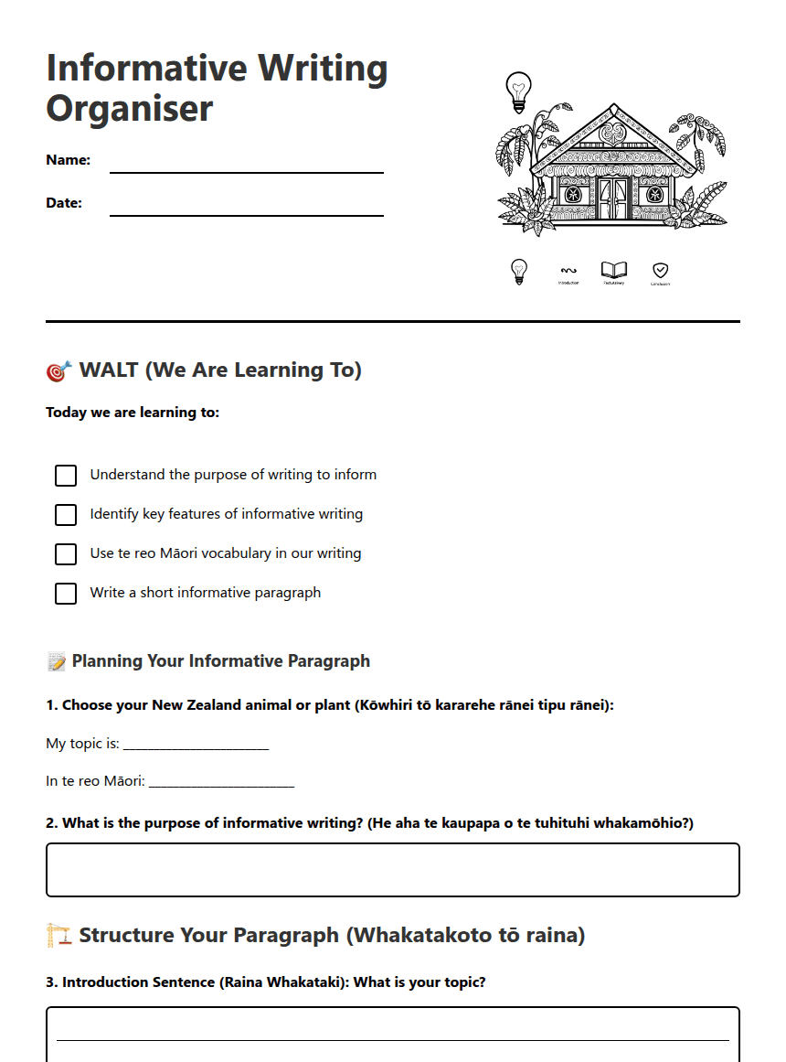 Informative Writing Organiser worksheet preview