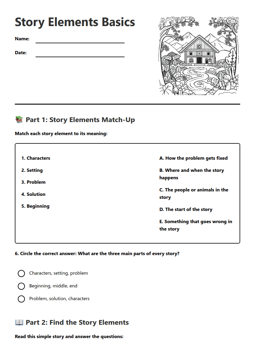 Story Elements Basics worksheet preview