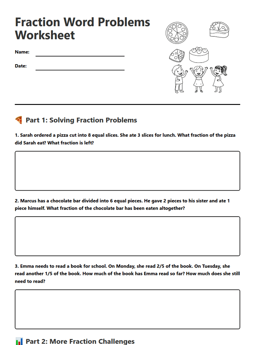 Fraction Word Problems Worksheet