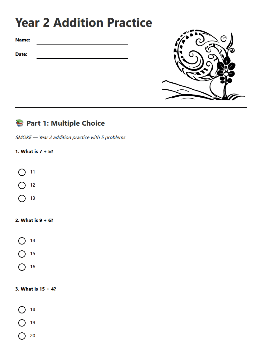Year 2 Addition Practice worksheet preview