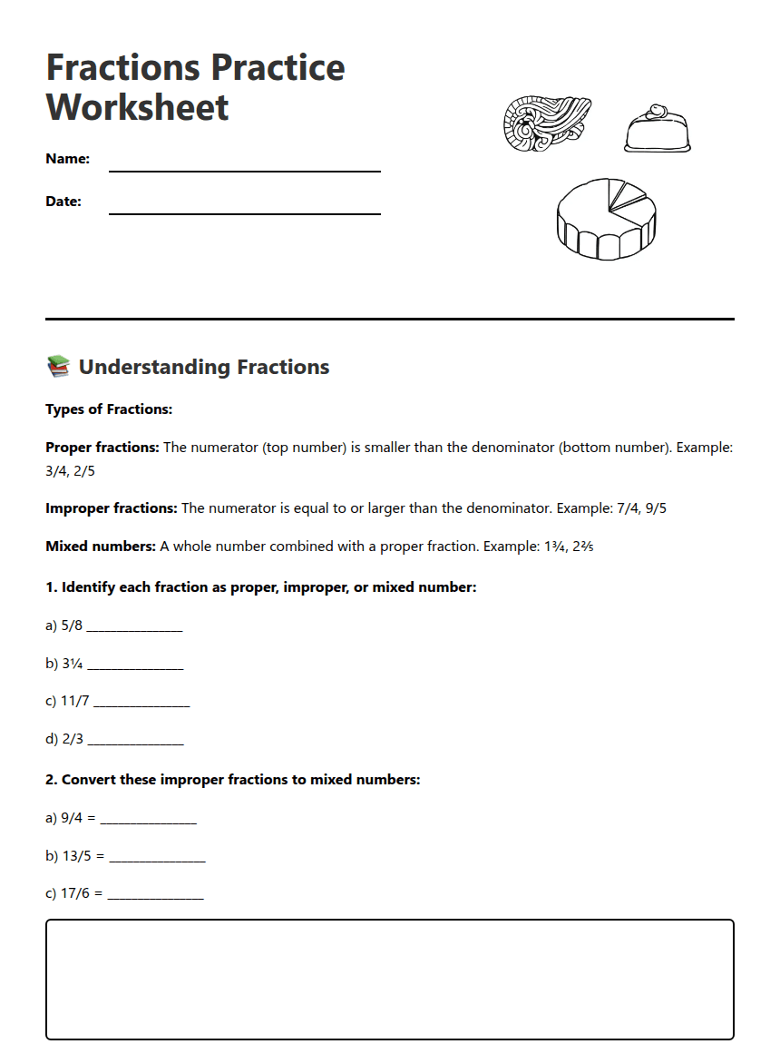 Fractions Practice Worksheet worksheet preview