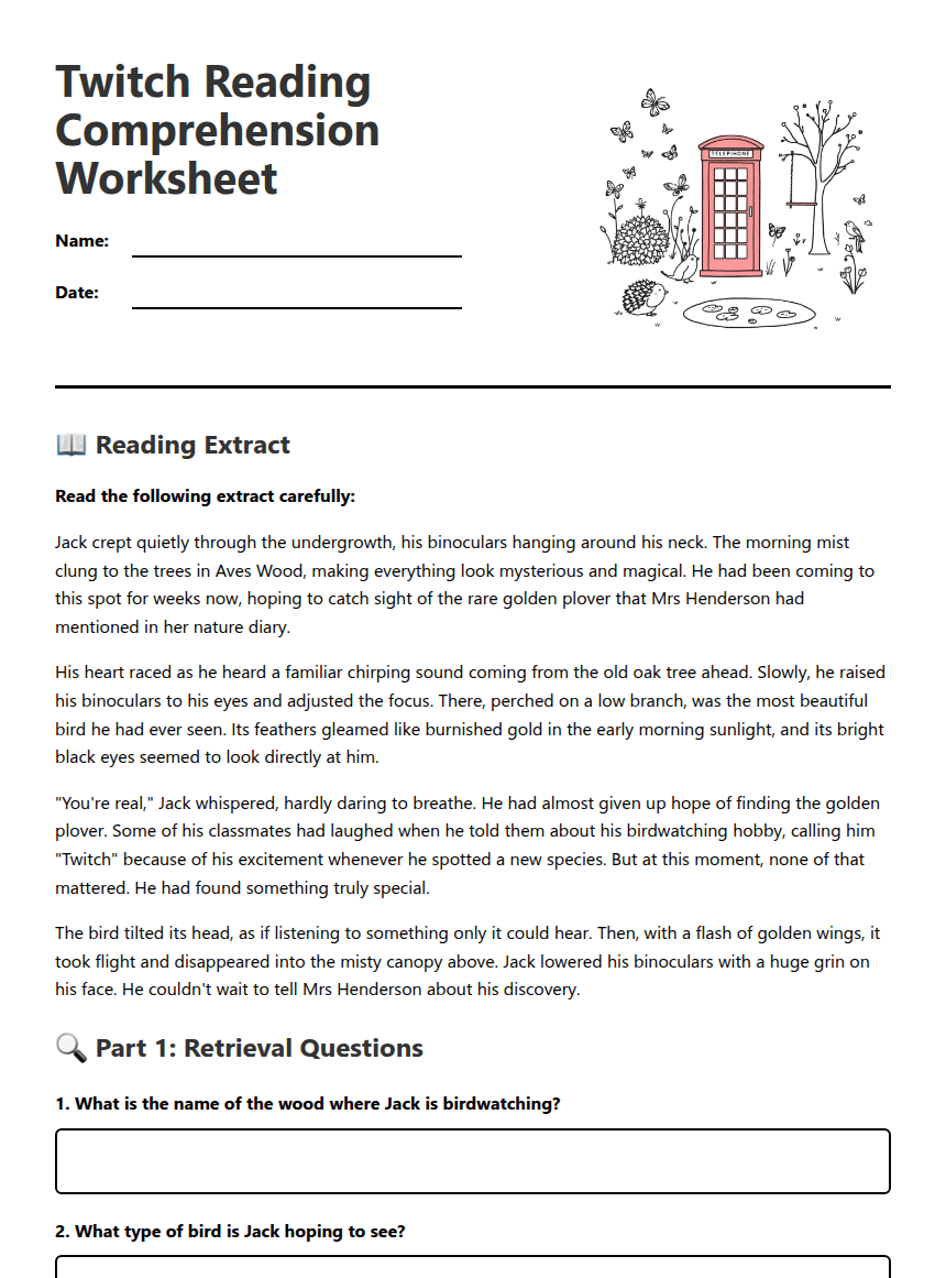 Twitch Reading Comprehension Worksheet worksheet preview