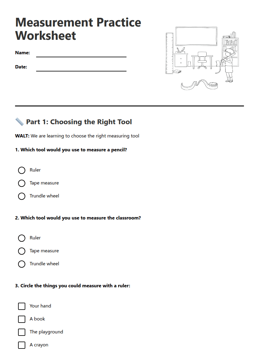 Measurement Practice Worksheet worksheet preview