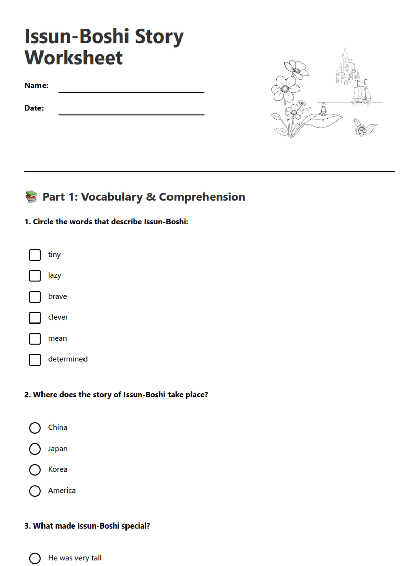 Issun-Boshi Story Worksheet