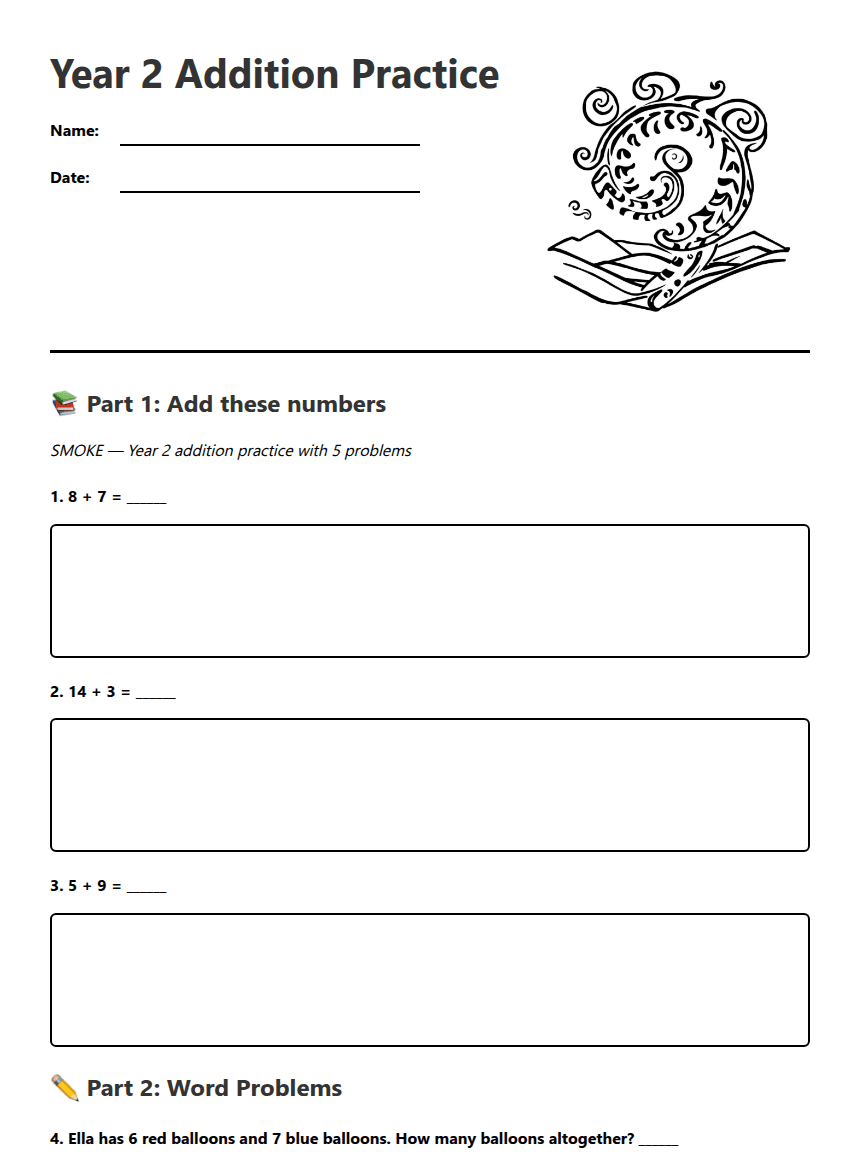 Year 2 Addition Practice worksheet preview