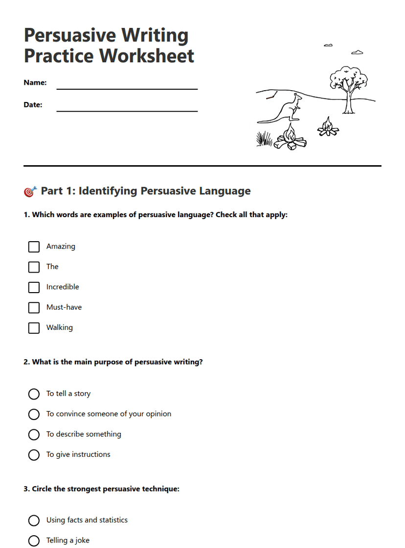 Persuasive Writing Practice Worksheet