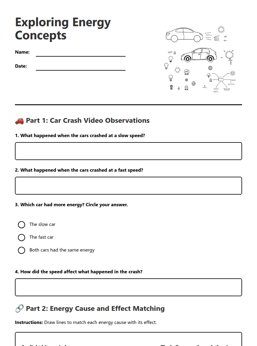 Exploring Energy Concepts worksheet preview