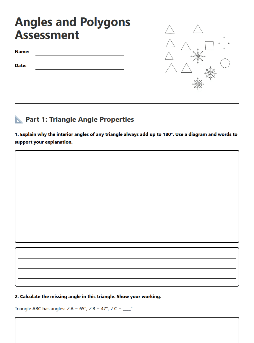 Angles and Polygons Assessment worksheet preview