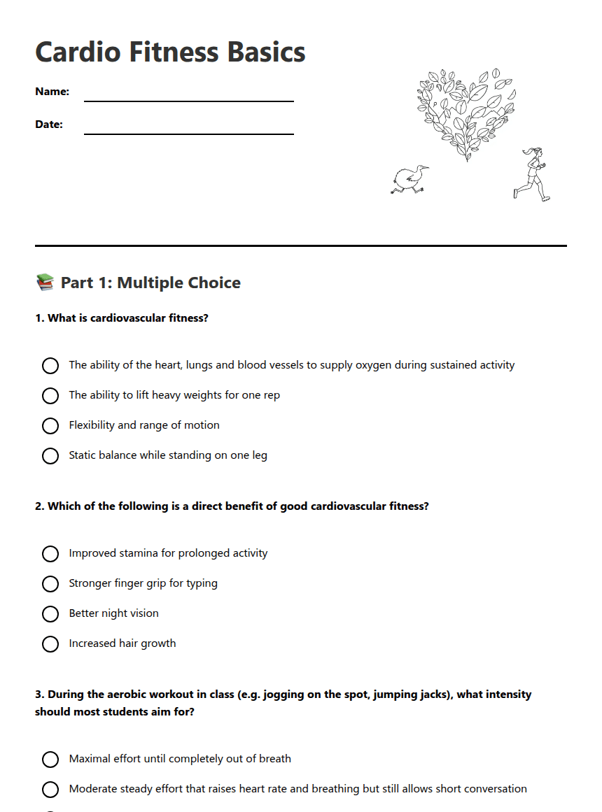 Cardio Fitness Basics worksheet preview