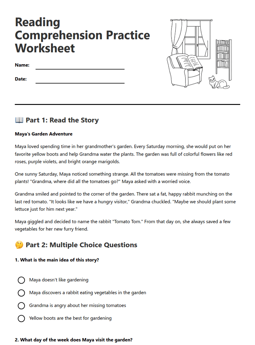 Reading Comprehension Practice Worksheet