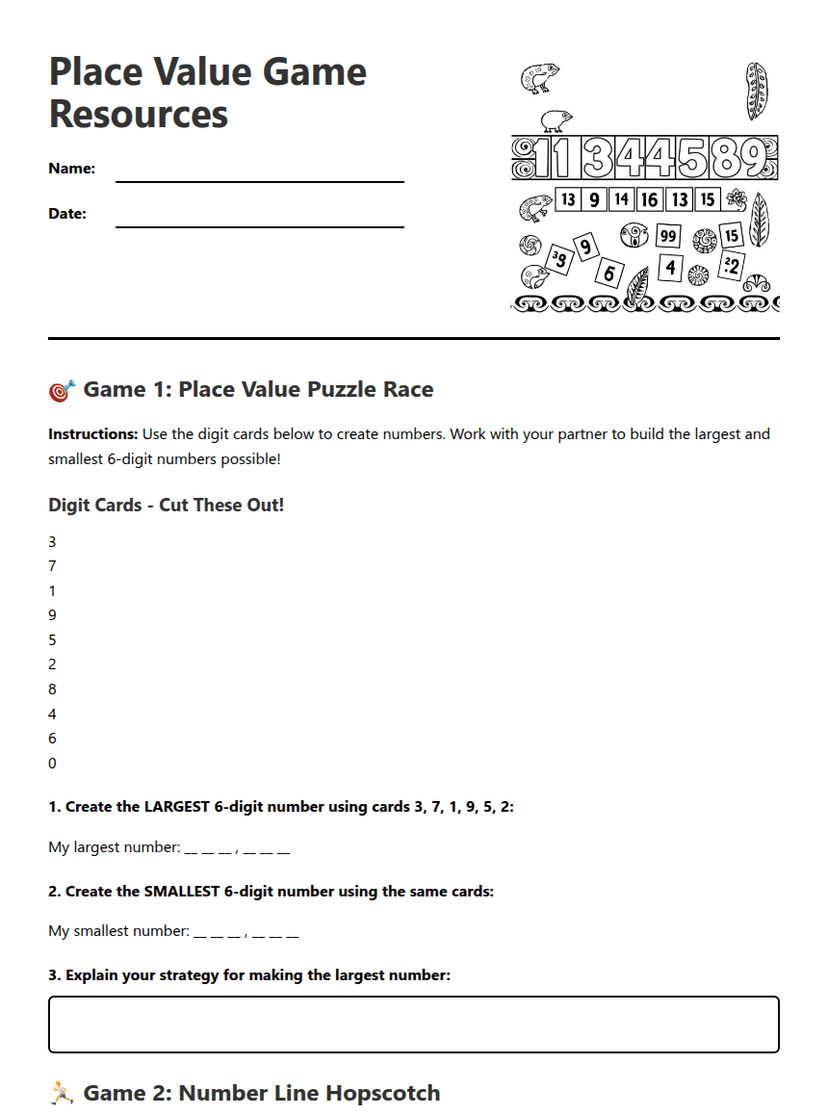 Place Value Game Resources