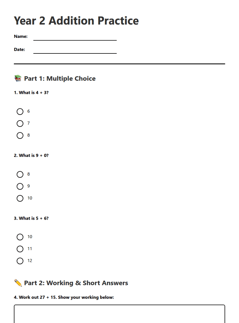 Year 2 Addition Practice