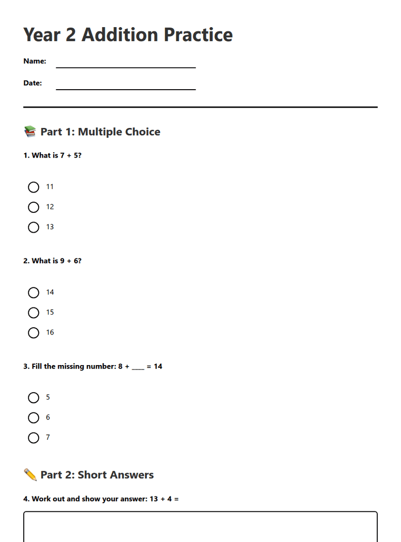 Year 2 Addition Practice