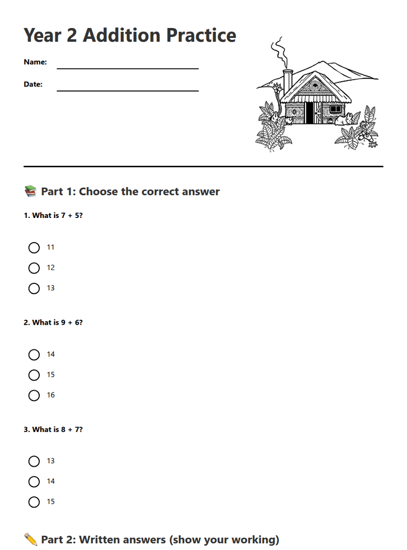 Year 2 Addition Practice