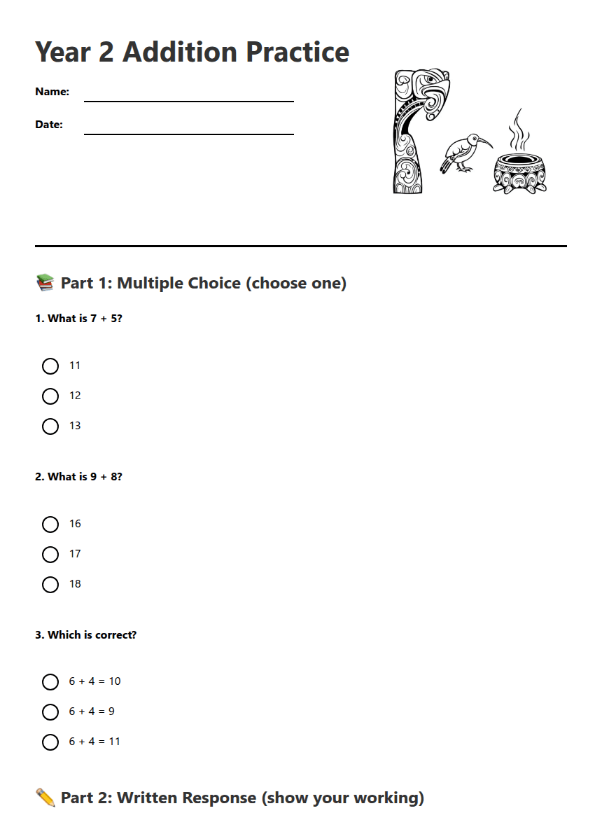 Year 2 Addition Practice worksheet preview