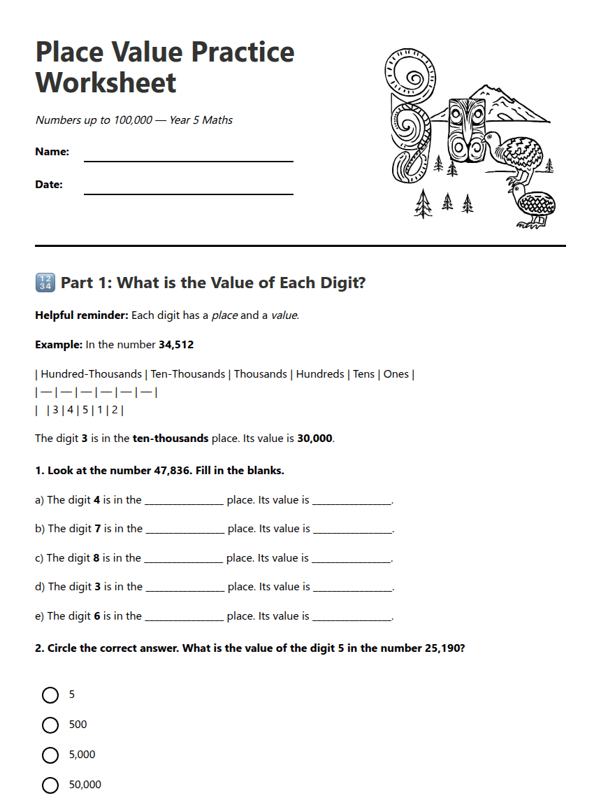Place Value Practice Worksheet worksheet preview
