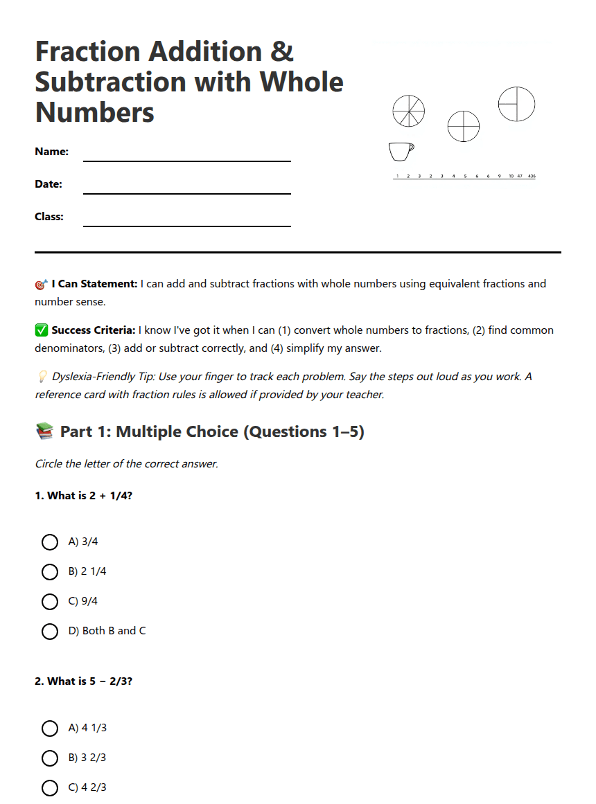 Fraction Addition and Subtraction worksheet preview