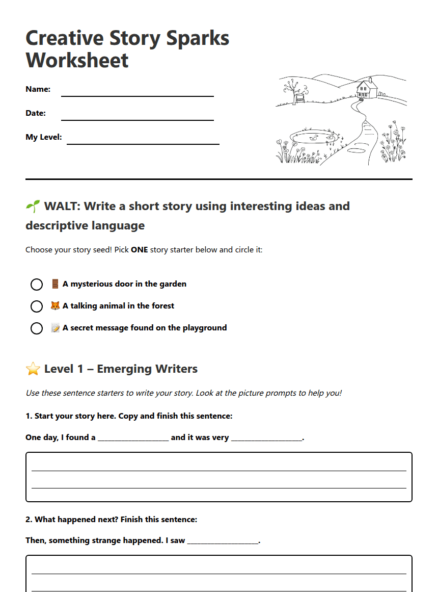 Creative Story Sparks Worksheet worksheet preview
