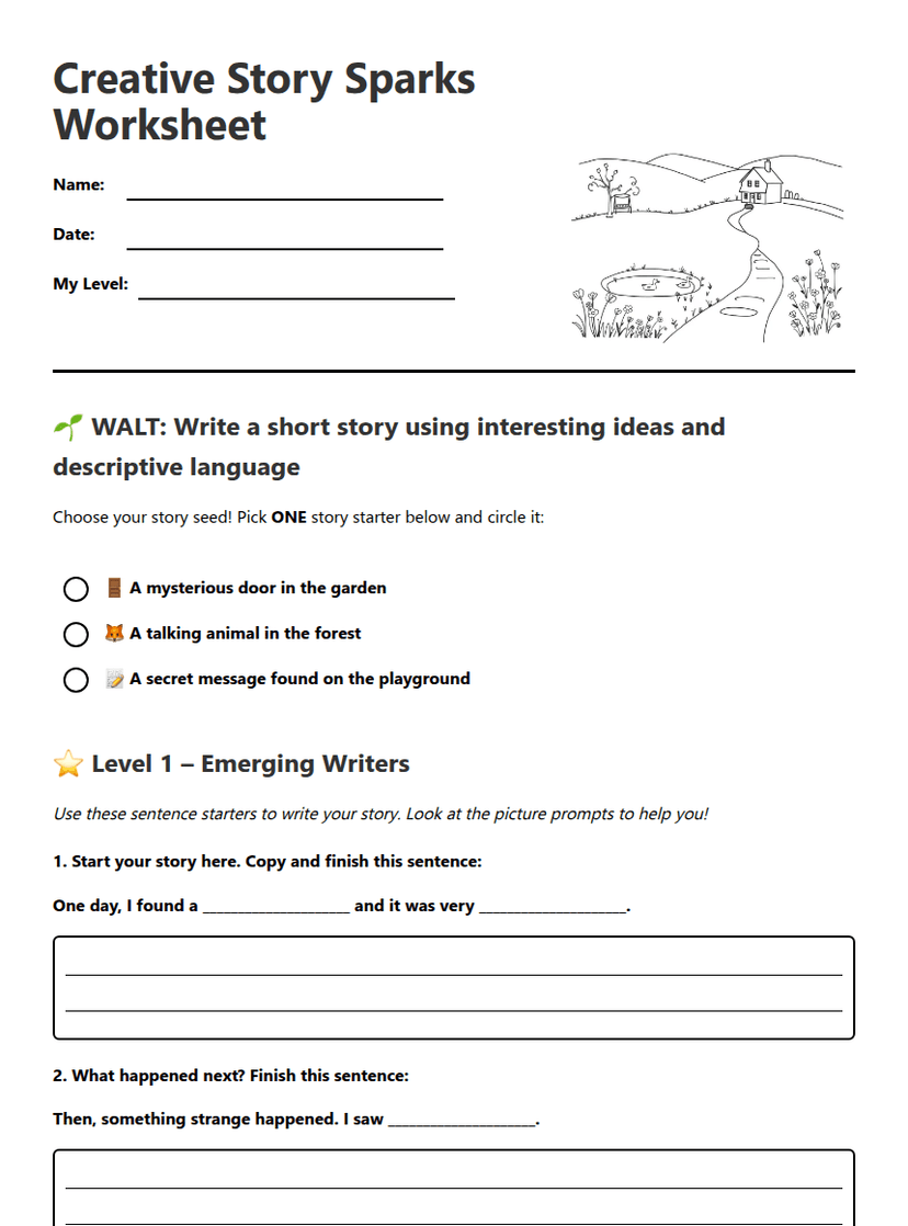Creative Story Sparks Worksheet