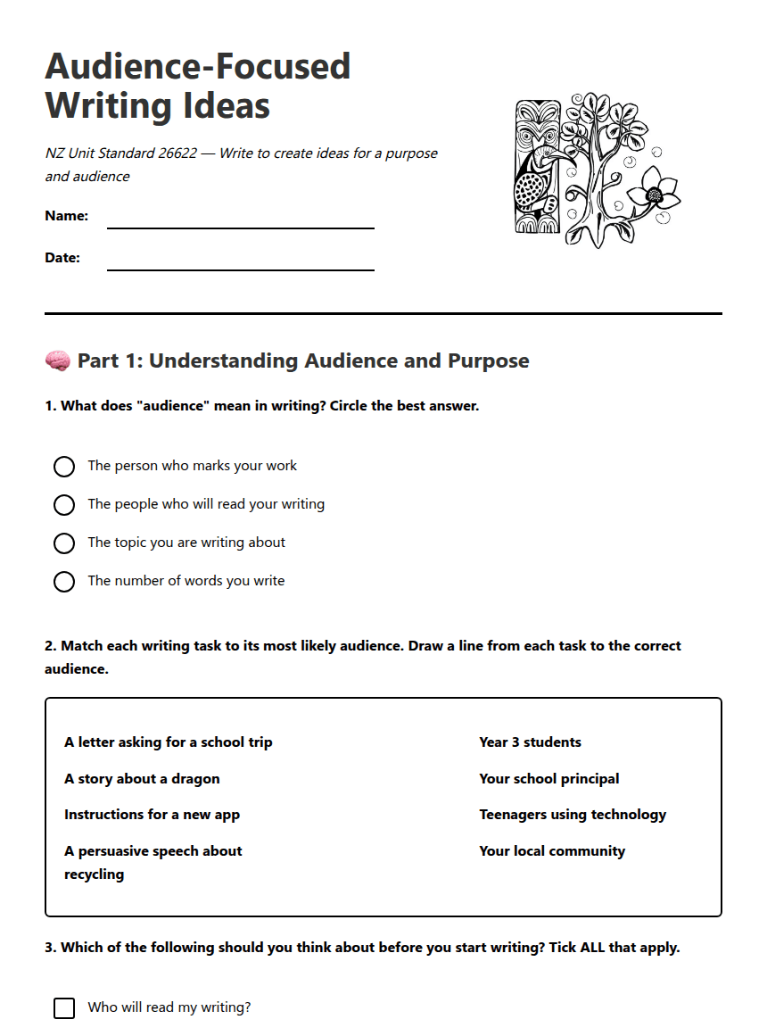 Audience-Focused Writing Ideas worksheet preview